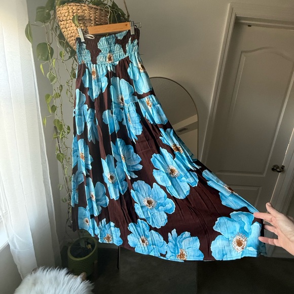 Floral Blue and Brown Skirt Set - Picture 9 of 12